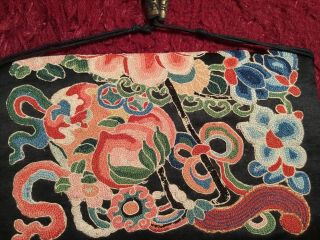 ANTIQUE 19th QI ' ING CHINESE EMBROIDERED SILK PURSE TASSEL POUCH BAG EMBROIDERY 6