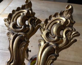 Antique Curtain Pole Supports Brackets French Solid Brass Gilt Rococo Salvage