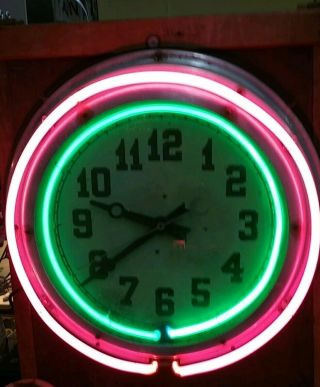 Vintage Double Neon Clock 22 Inch Sign Great Display