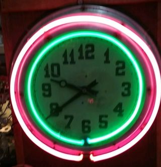 VINTAGE Double NEON CLOCK 22 inch SIGN GREAT DISPLAY 2