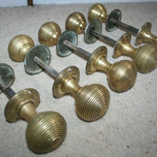 5 X Pairs Of Antique Georgian Brass Beehive Door Handles