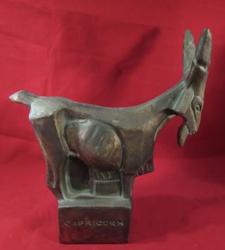 Vintage Fred Press Zodiac Mid Century Modern Metal Sculpture Capricorn Sea Goat