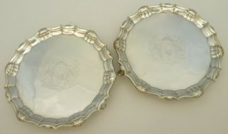 Outstanding Pair 6 ½ " English Georgian Solid Sterling Silver Waiters London 1746