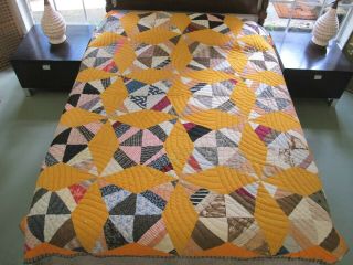 Vintage 19th Century Cottons & Cheddar Rocky Road To Kansas Hand Sewn Quilt