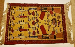 Vintage Afghan War Wool Rug Fringe Mat Handmade Design Military Rpg Ak - 47 4 X 2