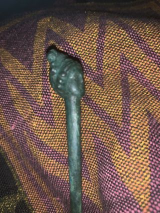 Ancient Greek Bronze Hair pin with Artemis Face (400 - 200 BCE) 2