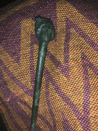 Ancient Greek Bronze Hair pin with Artemis Face (400 - 200 BCE) 6
