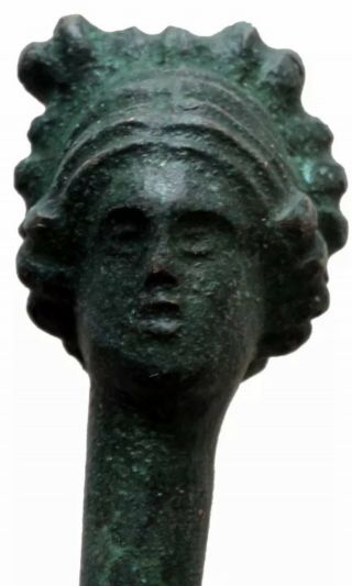 Ancient Greek Bronze Hair pin with Artemis Face (400 - 200 BCE) 8