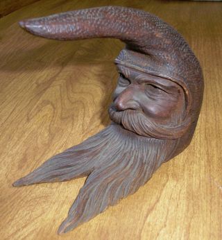 Unique Vintage Carved Wood Gnome Nutcracker - Crescent Moon Shape