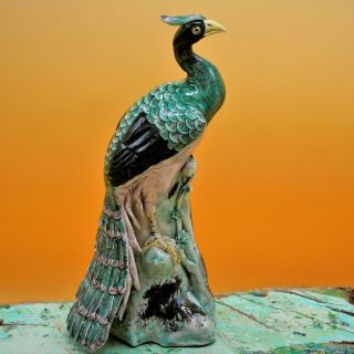 19th Century - Rare,  Chinese Porcelain Peacock Famille Noire Bird Incense Holder