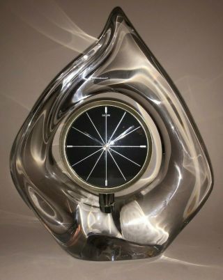 Large Signed Daum Crystal Mid - Century Teardrop Flame Quartz Desk Clock Signed