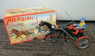 Vintage Wind Up Made In West Germany Arabian Race Horse & Sulky