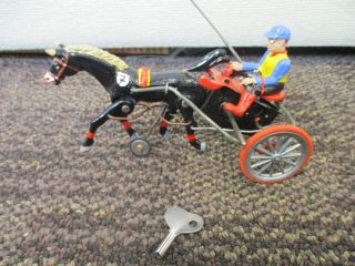 VINTAGE WIND UP MADE IN WEST GERMANY ARABIAN RACE HORSE & SULKY 3
