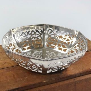 Vintage Tiffany & Co Makers Sterling Silver Hexagonal Pierced Bowl 412.  2 Grams