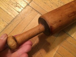 Mid 19th Century Shaker Maple Wood Rolling Pin W Extra Carved Out Handles 10