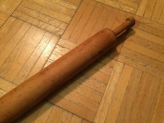 Mid 19th Century Shaker Maple Wood Rolling Pin W Extra Carved Out Handles 2