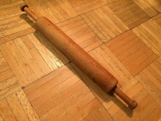 Mid 19th Century Shaker Maple Wood Rolling Pin W Extra Carved Out Handles 4