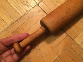 Mid 19th Century Shaker Maple Wood Rolling Pin W Extra Carved Out Handles 6