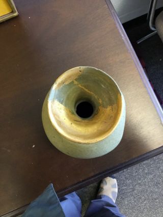 Antique Chinese or Korean Celadon Pottery Vase Bottle Gold Repair 4