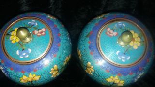 Pair Antique Chinese Cloisonne Lidded Vases Jars - Late 19th Early 20th Century 4