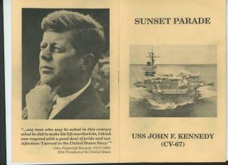 U.  S.  S.  John F.  Kennedy Navy Carrier Ship Sunset Parade Booklet With Invitation
