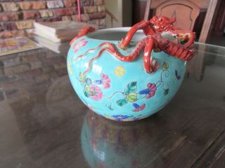 Antique Chinese Porcelain Mille Fleur Red Dragon Bat Vase Qing - Republic 3