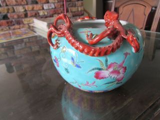 Antique Chinese Porcelain Mille Fleur Red Dragon Bat Vase Qing - Republic 4