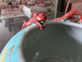 Antique Chinese Porcelain Mille Fleur Red Dragon Bat Vase Qing - Republic 6
