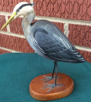 Vintage Peter Peltz Carved & Painted Wood Folk Art Bird - Great Blue Heron