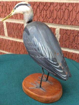 Vintage Peter Peltz Carved & Painted Wood Folk Art Bird - GREAT BLUE HERON 2