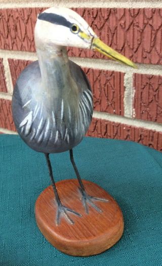 Vintage Peter Peltz Carved & Painted Wood Folk Art Bird - GREAT BLUE HERON 6