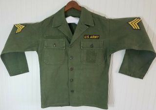 Vintage Korea War Twill Olive Bdu Army Shirt Usa Sargent Rank Hip