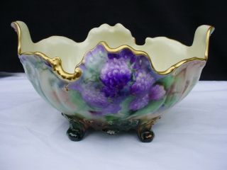 Lovely Artist Signed & Dated 1901 Hand Painted Center Bowl With Berries Lush