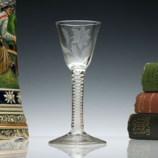 Daffodil Engraved 18th Century Opaque Twist Wine Glass C1760