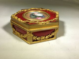 Antique French Gilt Bronze Guilloche Casket Box With Enamel Miniature Painting 10