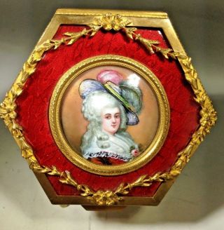 Antique French Gilt Bronze Guilloche Casket Box With Enamel Miniature Painting 5