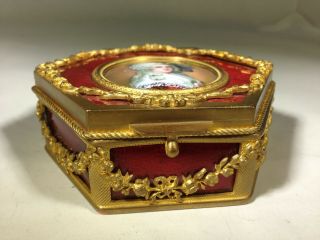 Antique French Gilt Bronze Guilloche Casket Box With Enamel Miniature Painting 8