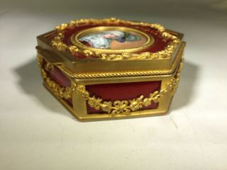 Antique French Gilt Bronze Guilloche Casket Box With Enamel Miniature Painting 9