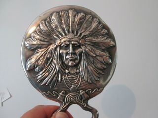 Rare - UNGER BROTHERS - INDIAN CHIEF pattern - STERLING HAND MIRROR & BRUSH SET 2