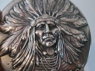 Rare - UNGER BROTHERS - INDIAN CHIEF pattern - STERLING HAND MIRROR & BRUSH SET 3