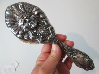 Rare - UNGER BROTHERS - INDIAN CHIEF pattern - STERLING HAND MIRROR & BRUSH SET 7