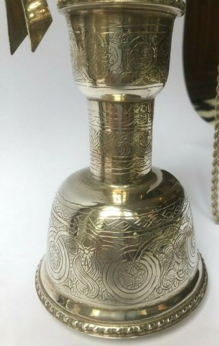 A large heavy Indian Persian Islamic silver Shisha Hookah Hookha base 806g 4
