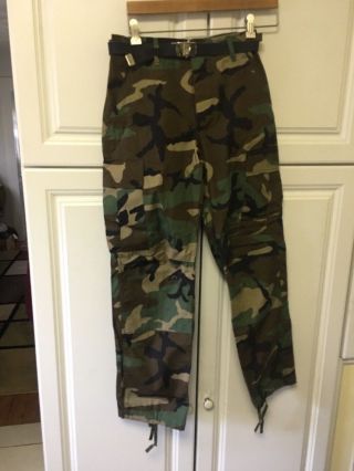 United States Navy Camo Bdu Woodland Pants X Small Short 26x28,  Belt