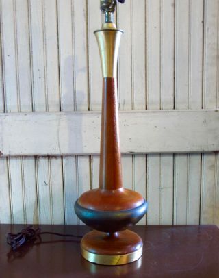 Vintage Danish Modern Mid Century Teak Brass Table Lamp