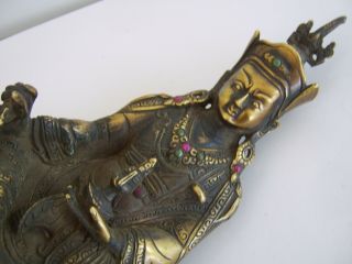 BEJEWELLED CHINESE GILT BRONZE TEMPLE BUDDHA GOD FIGURE TURQUOISE AND RED STONES 8