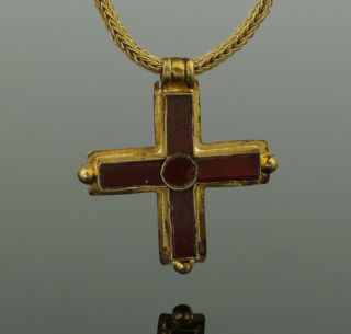 Lovely Ancient Roman Gold & Garnet Cross Circa - 4th/5th Century Ad 039