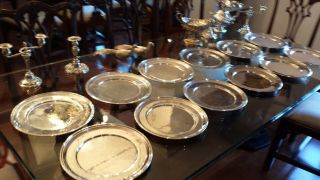 8550g STERLING SILVER NOBILIARY LARGE 30CM SHALLOW STEPPED DISHES SET12 ITEMS 2