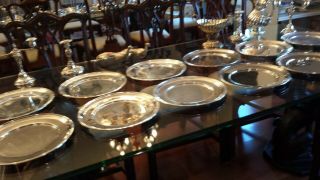 8550g STERLING SILVER NOBILIARY LARGE 30CM SHALLOW STEPPED DISHES SET12 ITEMS 8