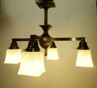 Custom Milwaukee made Brass light Gallery chandelier Oak park - retails $910 2