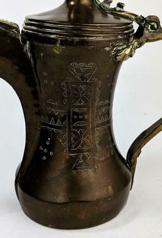ISLAMIC ARABIC Antique BRASS ENGRAVED COFFEE POT / DALLAH 10 INCH​​​ 6